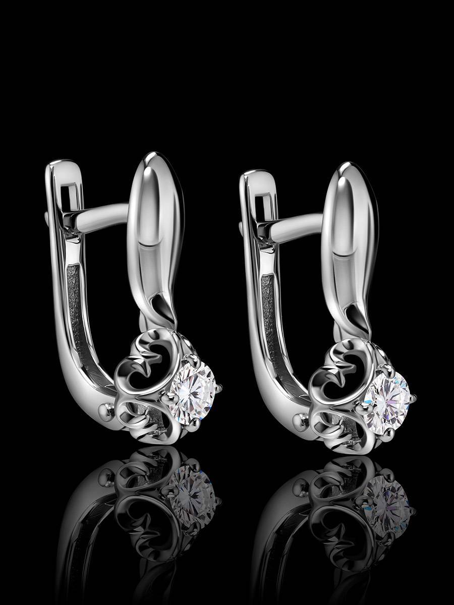 White Gold Latch Back Earrings With Diamonds