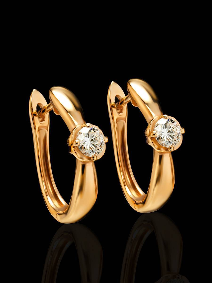 Golden Latch Back Earrings With White Diamonds